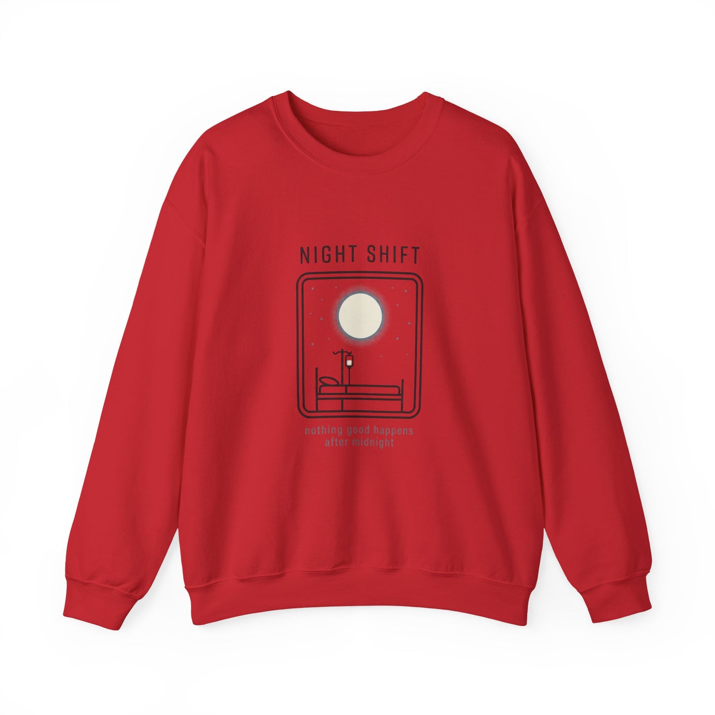 Night Shift Crewneck Sweatshirt – Minimal Moonlit 'Nothing Good Happens After Midnight' Design