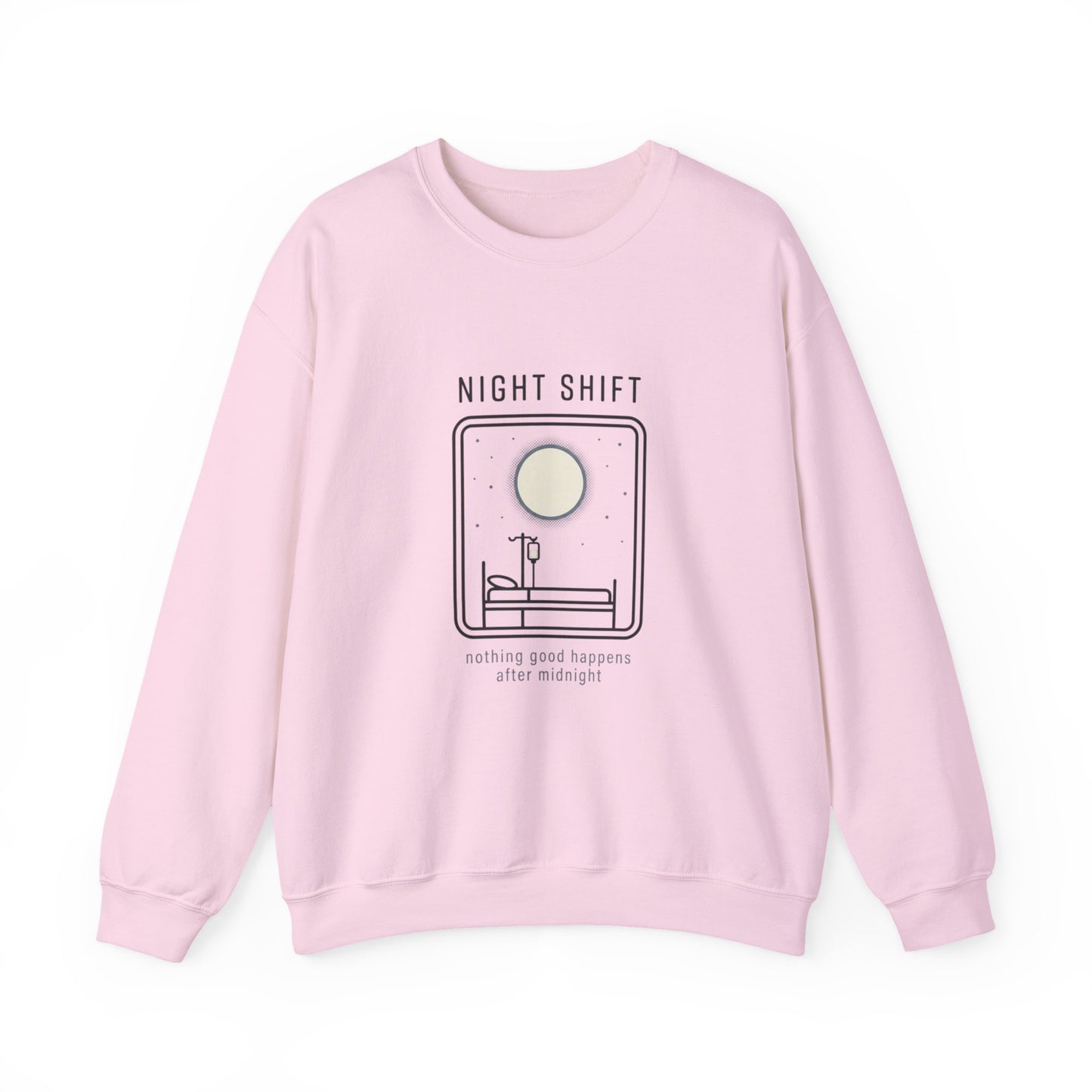 Night Shift Crewneck Sweatshirt – Minimal Moonlit 'Nothing Good Happens After Midnight' Design
